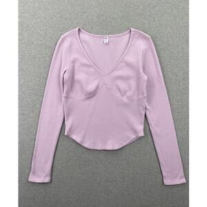 BP Nordstrom Top Women S Purple Waffle Knit Long Sleeve Fitted Scoop Neck Cotton